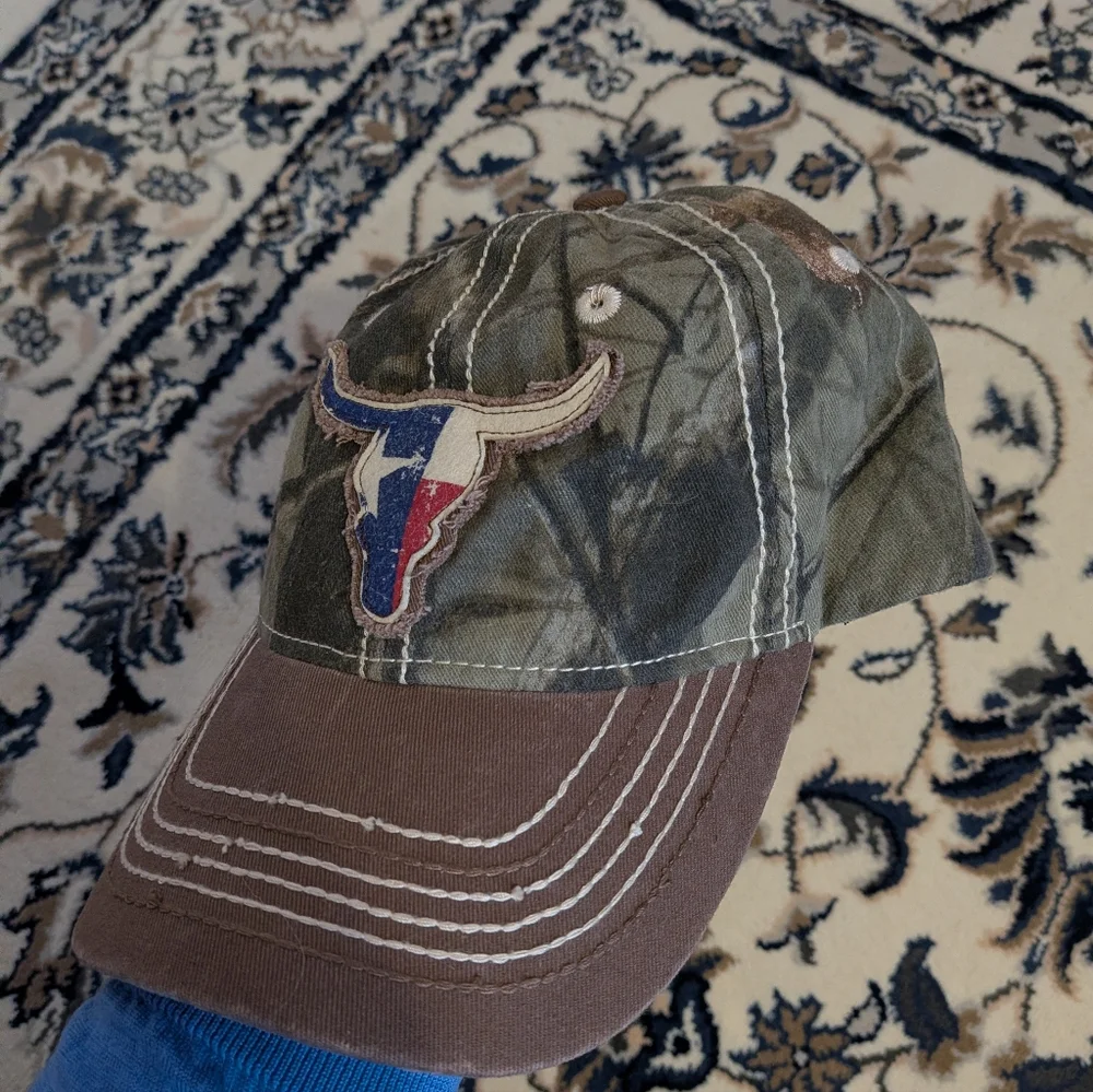 Camouflage and Brown Cap with Texas Longhorn Logo